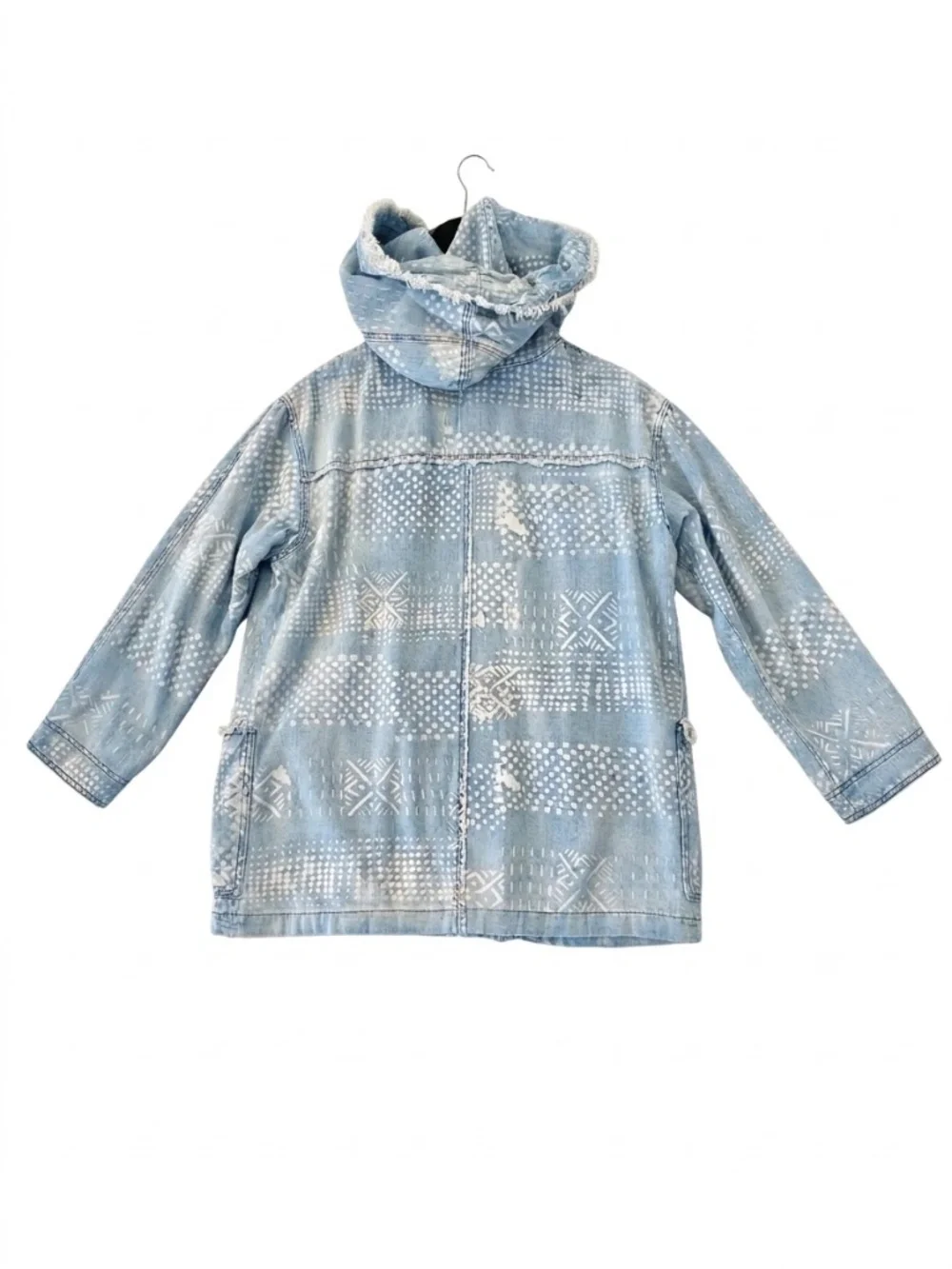Free People Bleached Printed Hooded Denim Jacket